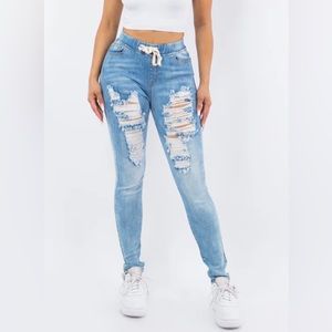 American Bazi distressed denim jogger - Women's Distressed Denim Joggers Size Lg